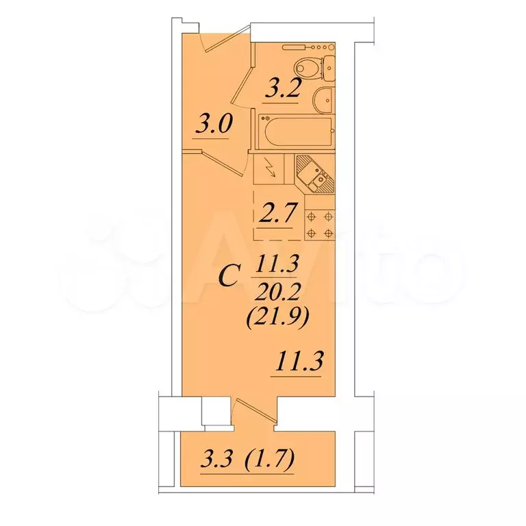 Квартира-студия, 21,9 м, 5/10 эт. - Фото 0