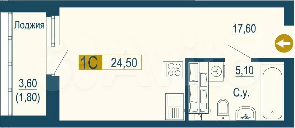 Квартира-студия, 24,5 м, 19/25 эт. - Фото 0