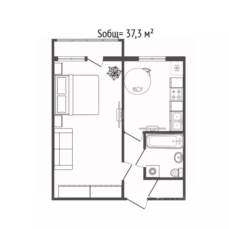 1-к кв. Брянская область, Брянск Фосфоритная ул., 33 (37.3 м) - Фото 2