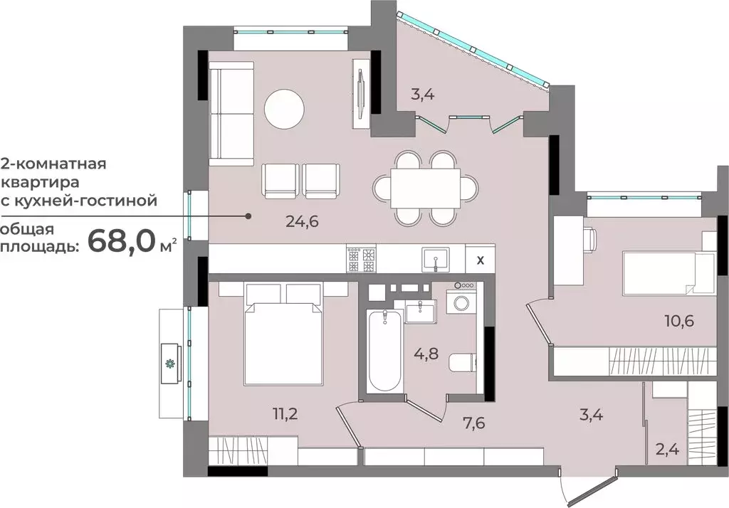 2-комнатная квартира: Ижевск, улица имени В.С. Тарасова, 6 (68 м) - Фото 0