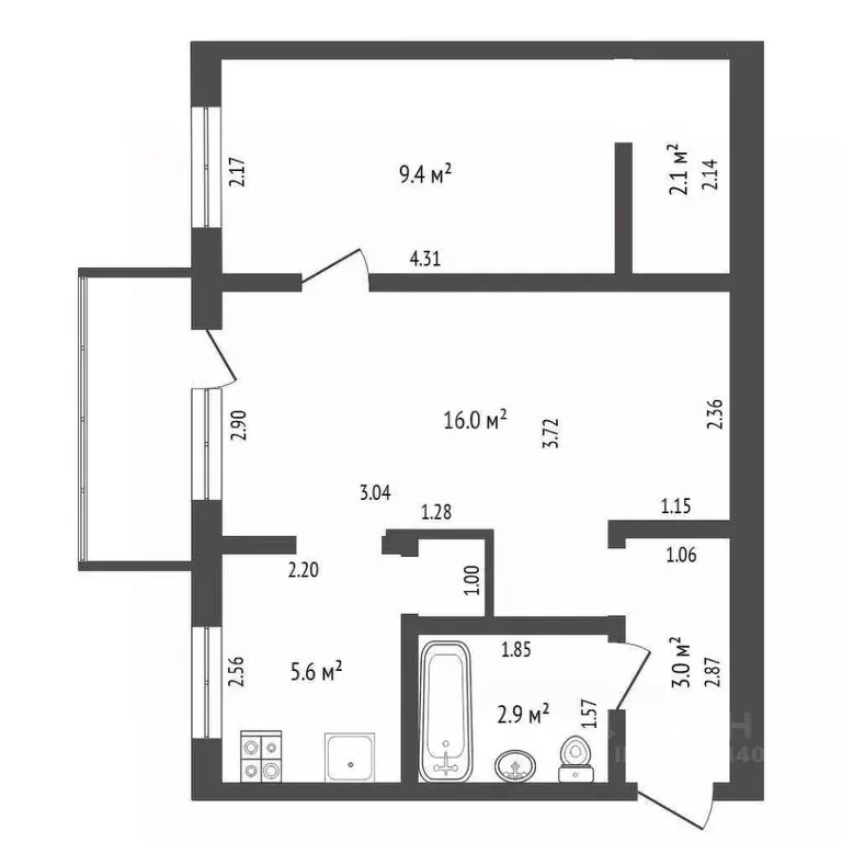 2-к кв. Тюменская область, Тюмень ул. Мельникайте, 94 (40.0 м) - Фото 2