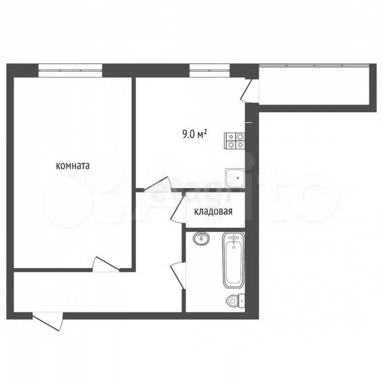 1-к. квартира, 38,5 м, 4/4 эт. - Фото 0