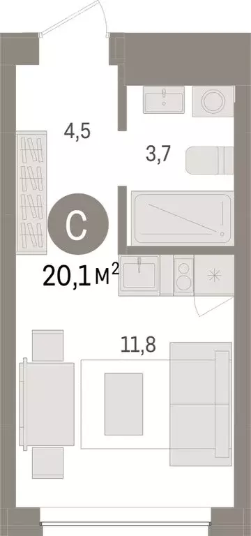 Квартира-студия: Тюмень, ЖК Дом у Озера (20.07 м) - Фото 2