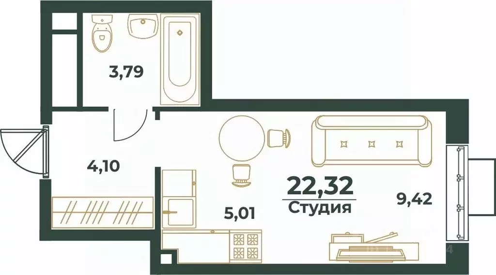 Студия Хабаровский край, Хабаровск Южный мкр, ул. Малиновского (22.32 ... - Фото 0