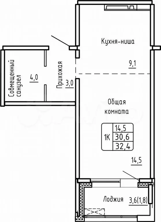 1-к. квартира, 32,4 м, 17/17 эт. - Фото 0
