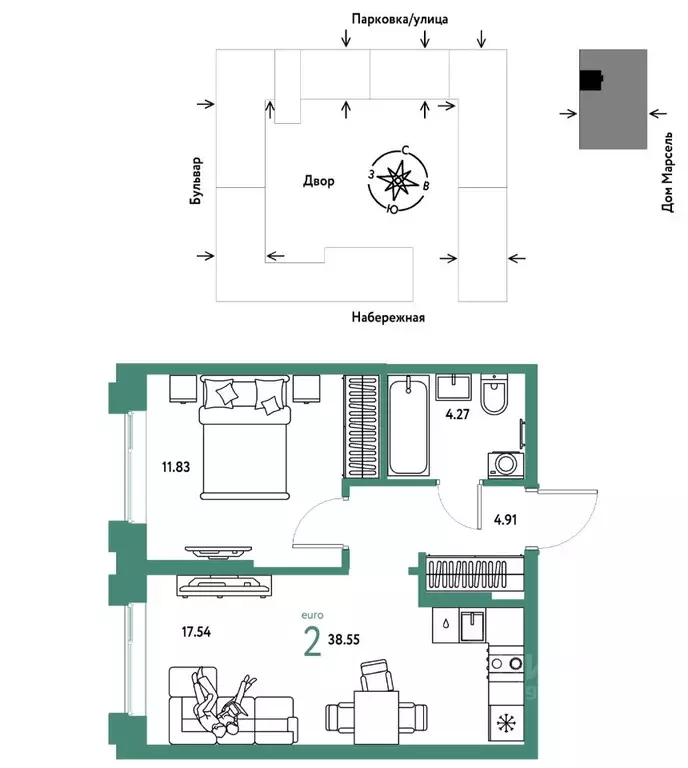2-к кв. Тюменская область, Тюмень Береговая ул., 100к2 (38.55 м) - Фото 0