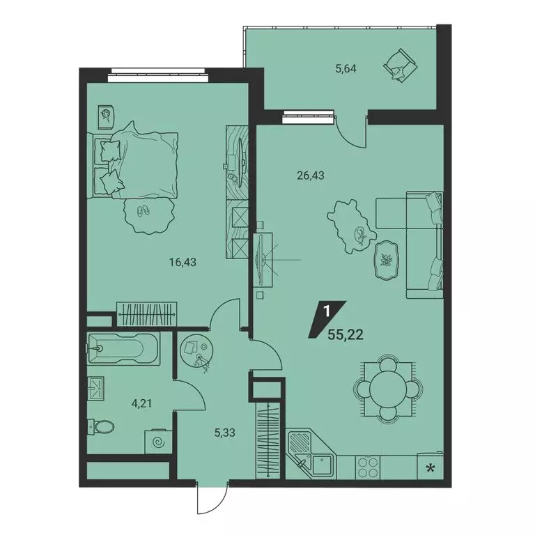 3-комнатная квартира: Екатеринбург, улица Громова, 26 (55.22 м) - Фото 2