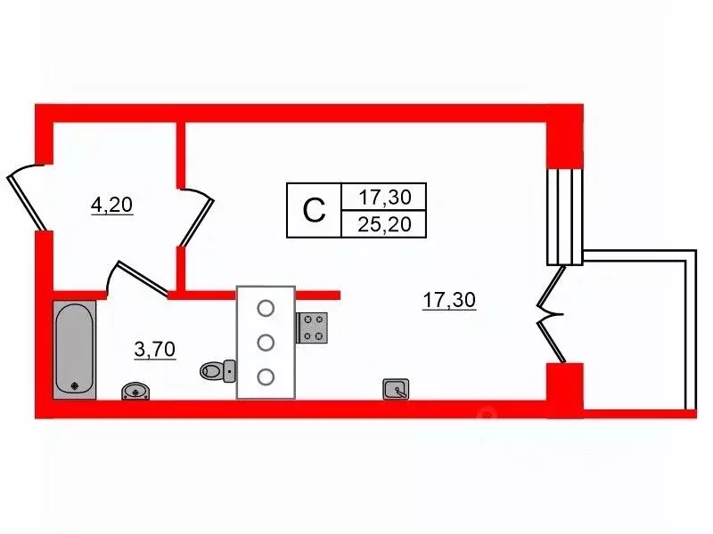 Студия Санкт-Петербург ул. Оптиков, 34К1 (25.2 м) - Фото 1