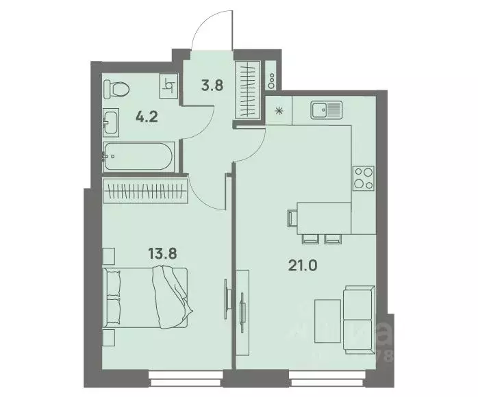 2-к кв. Пермский край, Пермь Трамвайная ул., 27 (42.7 м) - Фото 1
