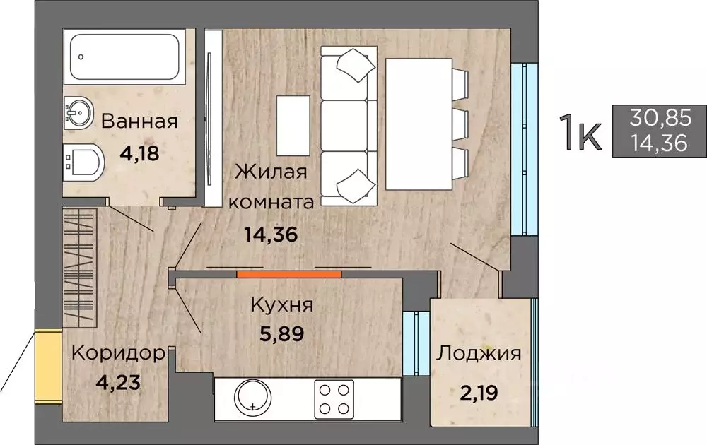 1-к кв. Калининградская область, Янтарный пгт ул. Балебина, 13а (31.5 ... - Фото 1