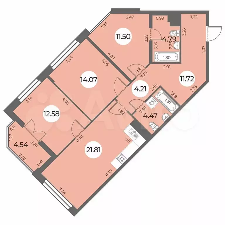 3-к. квартира, 87 м, 4/24 эт. - Фото 0