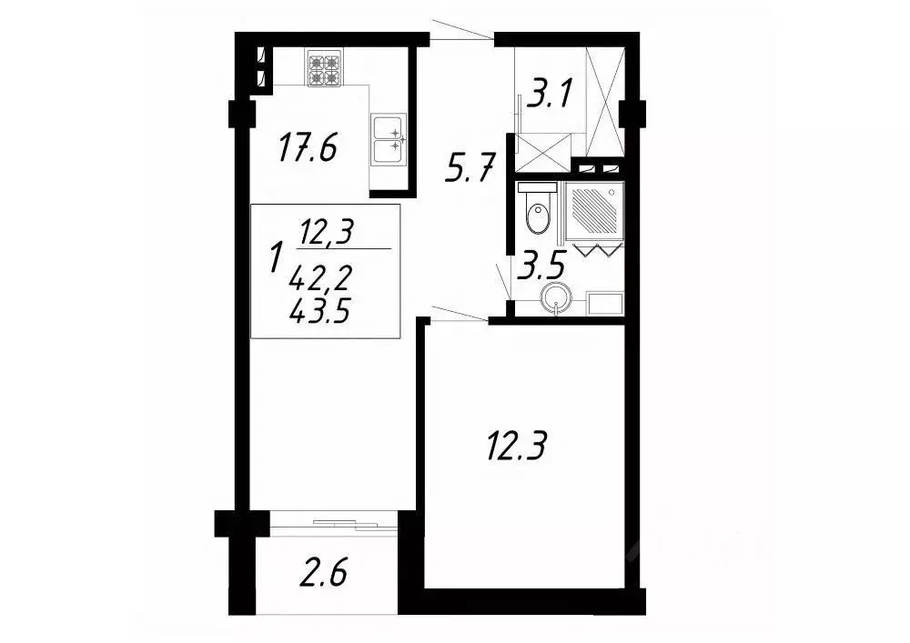 1-к кв. Ставропольский край, Ессентуки Озеро жилой комплекс (43.5 м) - Фото 1