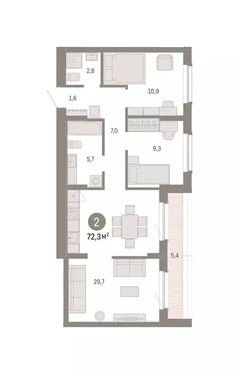 2-комнатная квартира: Омск, Кировский округ (72.28 м) - Фото 1