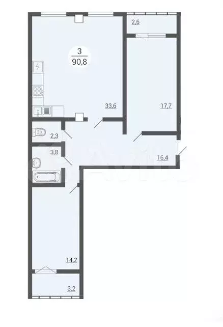 3-к. квартира, 88,3 м, 4/9 эт. - Фото 1