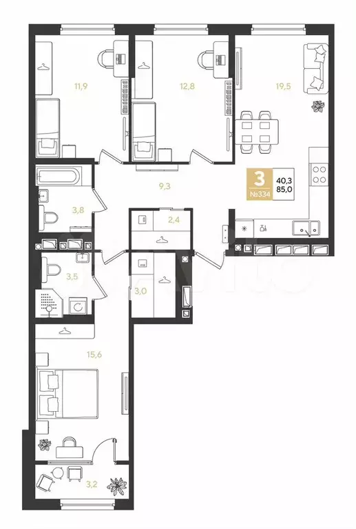 3-к. квартира, 85 м, 6/9 эт. - Фото 0