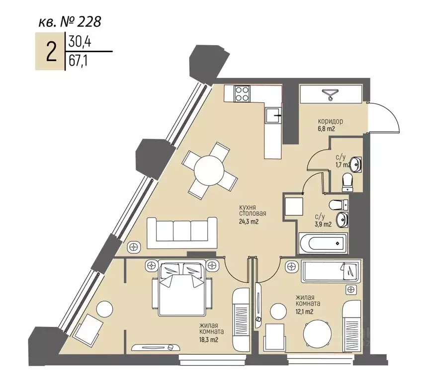 2-к кв. Нижегородская область, Нижний Новгород Спортивный мкр, ... - Фото 1