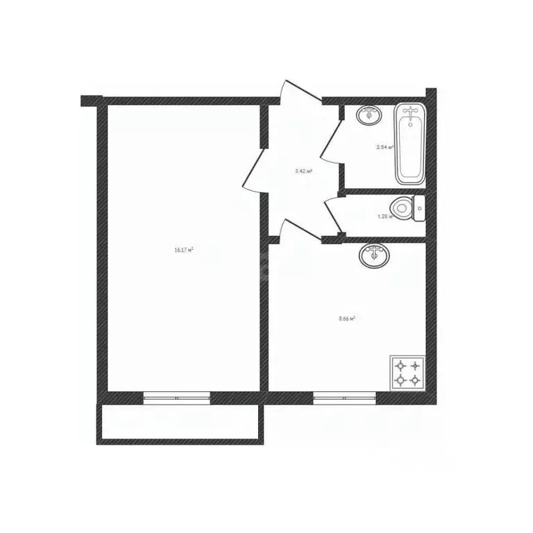 1-к кв. Белгородская область, Валуйки ул. Чапаева, 34/2 (33.0 м) - Фото 1