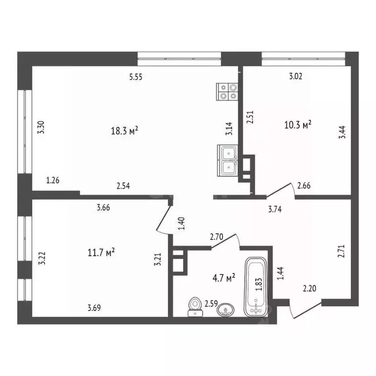 2-к кв. Тюменская область, Тюмень ул. Алматинская, 4 (55.0 м) - Фото 1