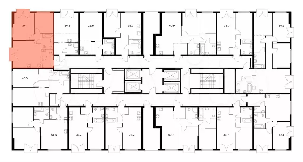 2-к. квартира, 56 м, 2/32 эт. - Фото 1