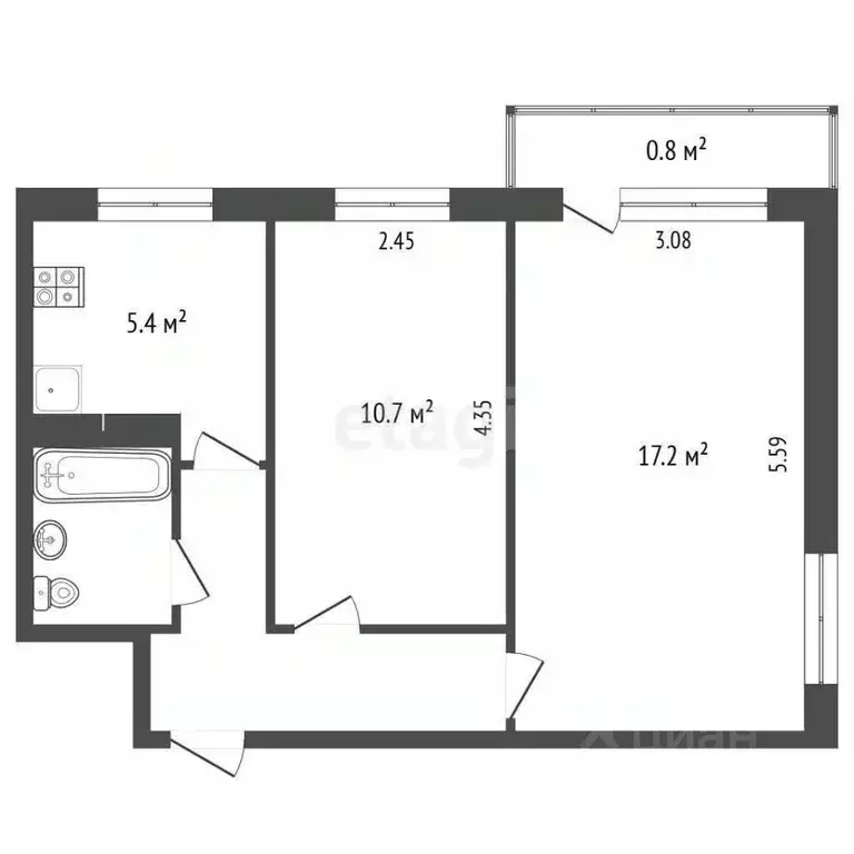 2-к кв. Псковская область, Печоры Заводская ул., 2б (42.1 м) - Фото 1