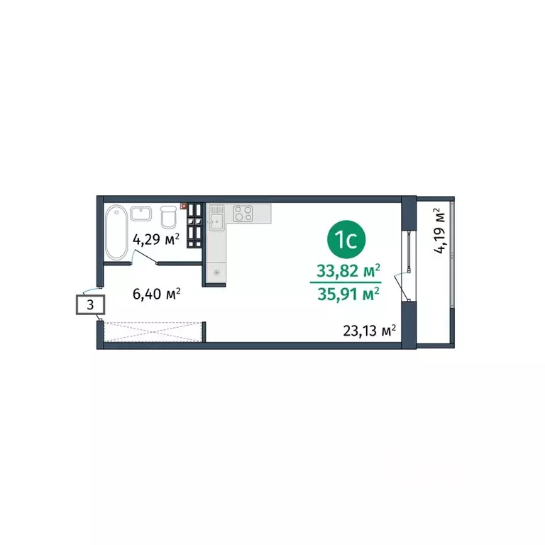 Студия Тюменская область, Тюменский муниципальный округ, д. Дударева ... - Фото 1