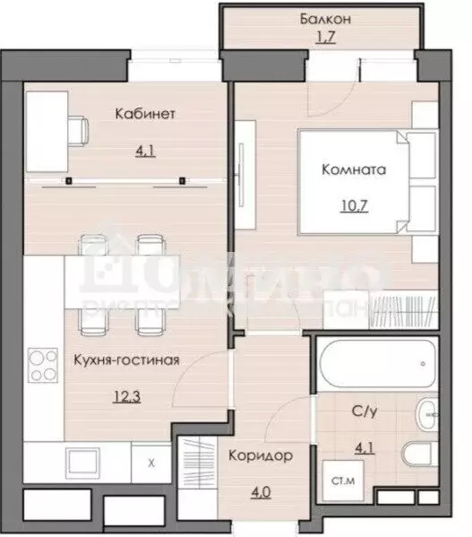 1-комнатная квартира: Тюмень, улица Василия Малкова, 21 (34.9 м) - Фото 2