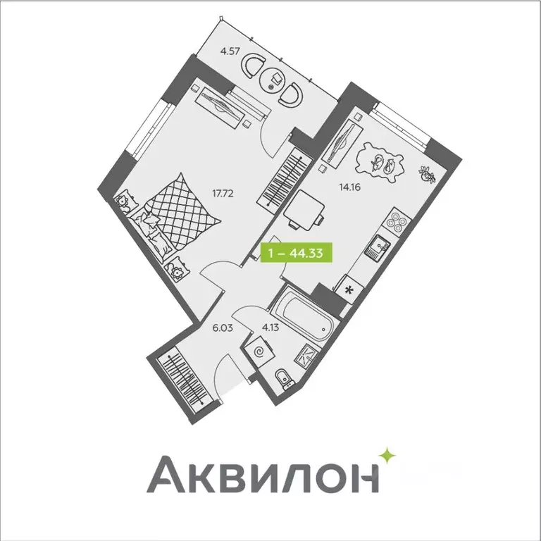 1-к кв. Архангельская область, Архангельск ул. Валявкина, 38 (44.33 м) - Фото 1