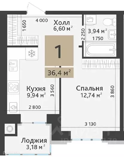 1-к кв. Рязанская область, Рязанский муниципальный округ, с. Дядьково, ... - Фото 1