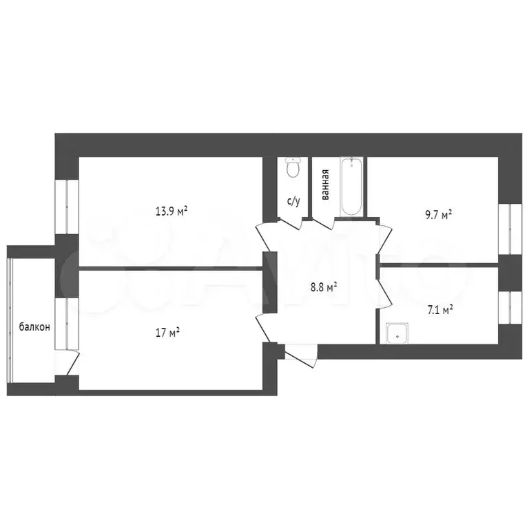 3-к. квартира, 63 м, 5/5 эт. - Фото 0