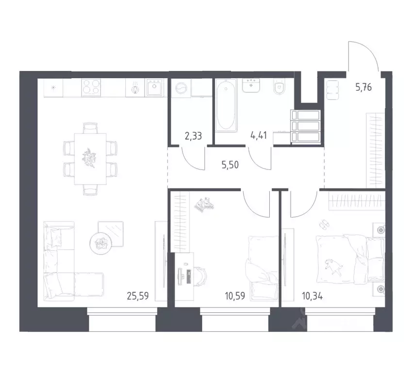 2-к кв. Москва Тропарево Парк мк, к2.2 (64.52 м) - Фото 1