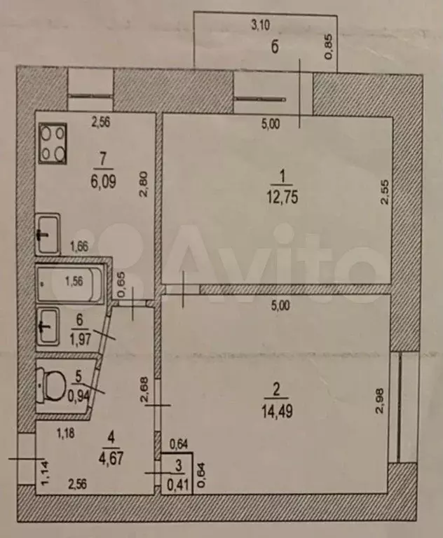 2-к. квартира, 41,3 м, 5/5 эт. - Фото 0