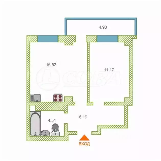 1-к кв. Тюменская область, Тюмень ул. Николая Никитина, 2 (42.0 м) - Фото 1