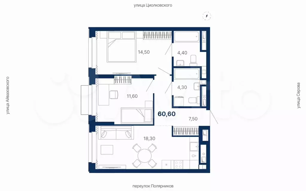 2-к. квартира, 60,6 м, 26/29 эт. - Фото 0