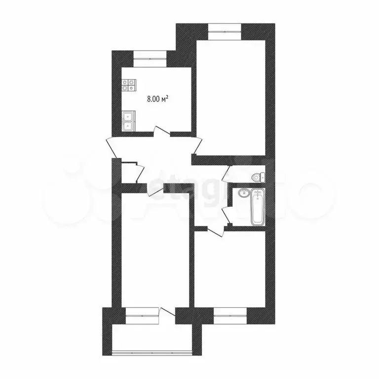3-к. квартира, 61,4 м, 5/5 эт. - Фото 0