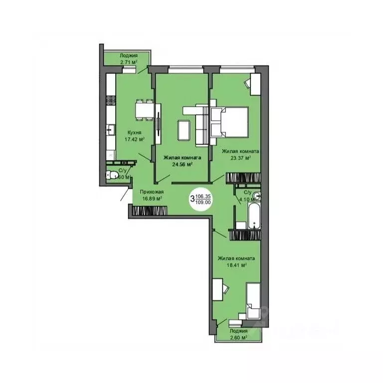 3-к кв. Орловская область, Орел Межквартальная ул., 3 (108.4 м) - Фото 1