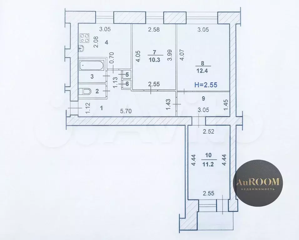 3-к. квартира, 58,3 м, 8/9 эт. - Фото 0