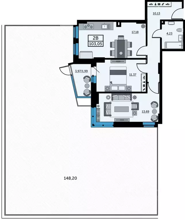 2-к кв. Ростовская область, Ростов-на-Дону ул. Ларина, 45с6 (103.74 м) - Фото 0