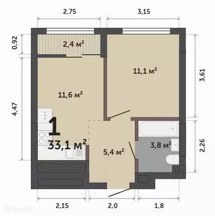 Продаётся 1-к квартира, 33.1 м - Фото 0