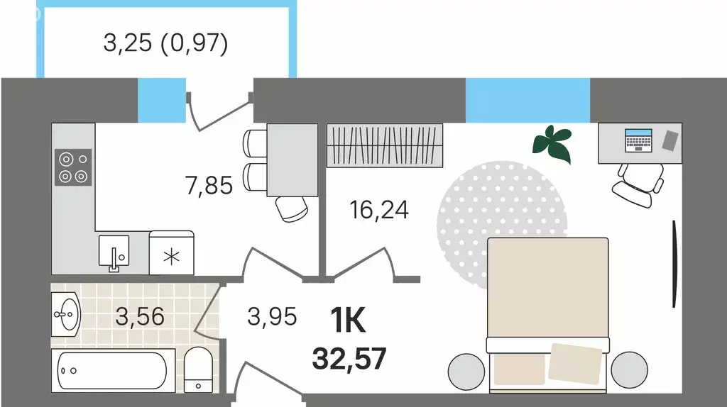 1-комнатная квартира: Култаево, Снежная улица, 15 (32.57 м) - Фото 1