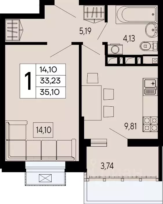 1-к кв. Адыгея, Майкоп 9 Мая ул. (35.1 м) - Фото 1