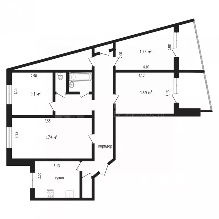 3-к кв. Тюменская область, Тюмень Заречный проезд, 10 (84.0 м) - Фото 2
