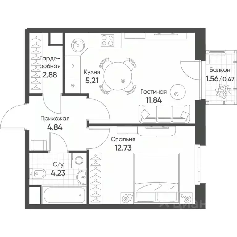 2-к кв. Татарстан, Казань Счастье в Казани жилой комплекс (42.2 м) - Фото 1