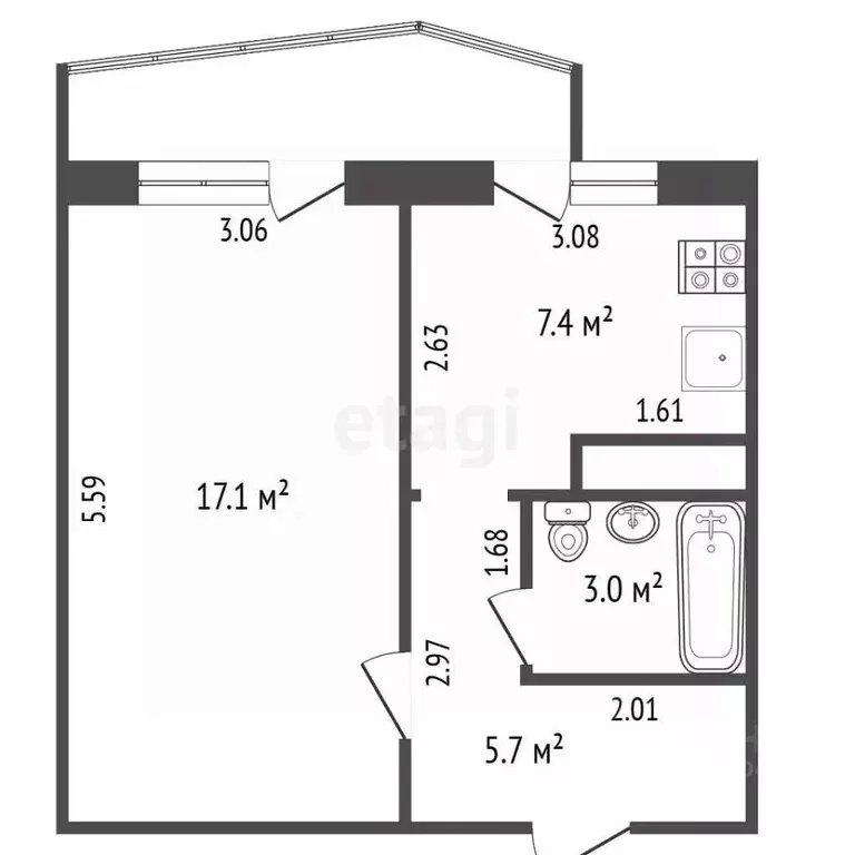 1-к кв. Крым, с. Ленинское ул. Ленина, 58 (33.2 м) - Фото 2