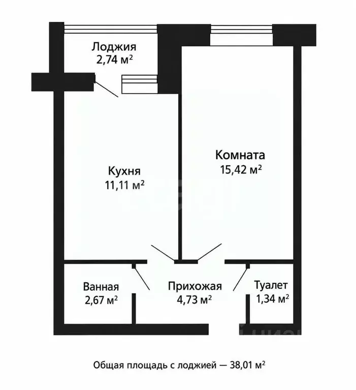 1-к кв. Чувашия, Чебоксары Пролетарская ул., 25к1 (35.3 м) - Фото 2