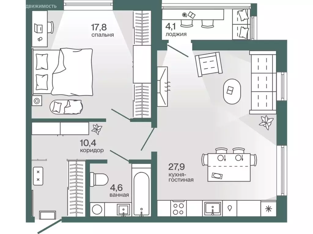 2-комнатная квартира: Тюмень, Ямская улица, 159 (62.81 м) - Фото 0