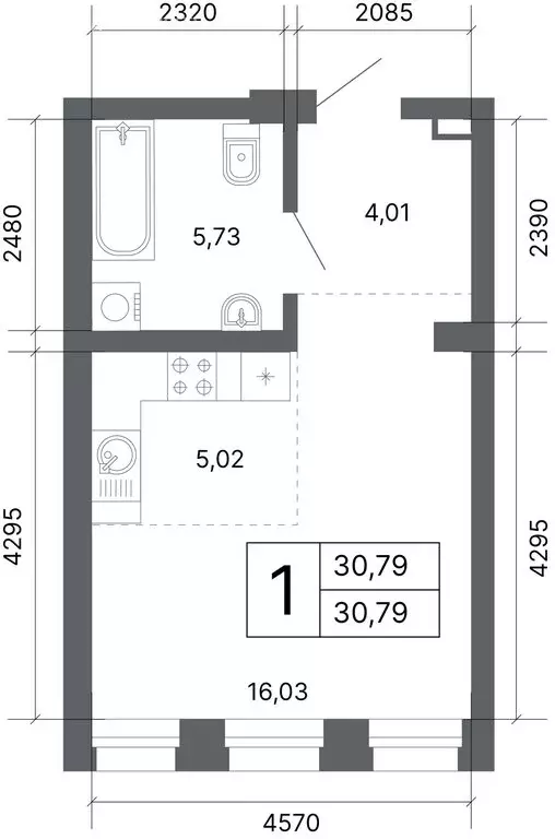 1-комнатная квартира: Екатеринбург, улица Мира, 47/7 (30.6 м) - Фото 1