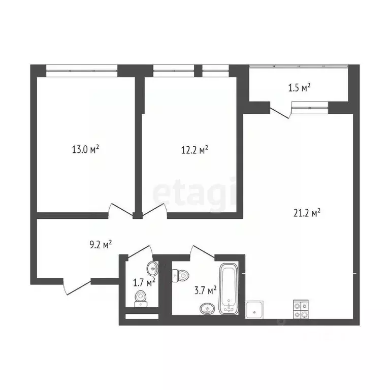 2-к кв. Тюменская область, Тюмень Полевая ул., 117к4 (62.5 м) - Фото 1