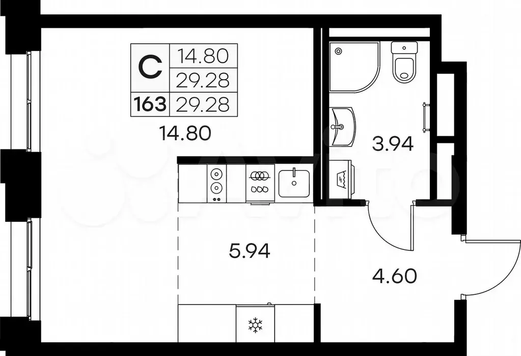 Квартира-студия, 29,3 м, 14/16 эт. - Фото 0