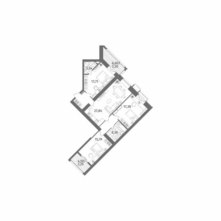 3-комнатная квартира: Санкт-Петербург, Лиственная улица, 20к2 (103.5 ... - Фото 1