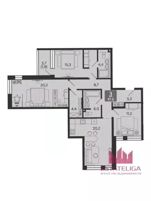 3-к кв. Москва наб. Марка Шагала, 11к2 (97.6 м) - Фото 0